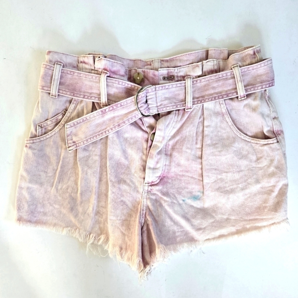 We The Free High-Waist Pastel Tie-Dye Paperbag Shorts - Pink